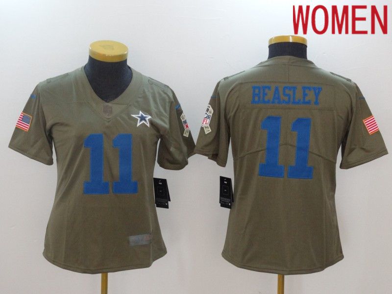 Women Dallas Cowboys #11 Beasley Green Nike Olive Salute To Service Limited NFL Jersey